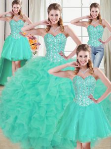 Sweetheart Sleeveless Organza Vestidos de Quinceanera Beading and Ruffled Layers Brush Train Lace Up