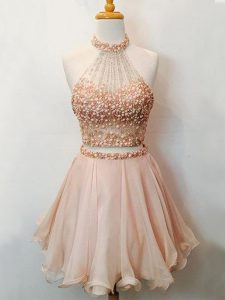 Champagne Lace Up Quinceanera Court Dresses Beading Sleeveless Knee Length