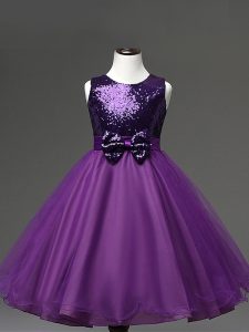 Purple Sleeveless Tulle Zipper Girls Pageant Dresses for Wedding Party