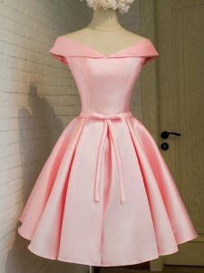 Most Popular 3 4 Length Sleeve Knee Length Belt Lace Up Court Dresses for Sweet 16 with Baby Pink