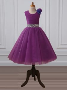 Tea Length Purple Custom Made Pageant Dress Scoop Sleeveless Zipper