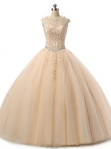 High Quality Sleeveless Lace Up Floor Length Beading and Lace 15 Quinceanera Dress