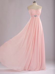 Baby Pink Damas Dress Prom and Party with Beading and Ruching Sweetheart Sleeveless Zipper