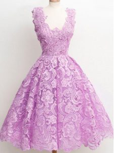Lilac Straps Zipper Lace Damas Dress Sleeveless
