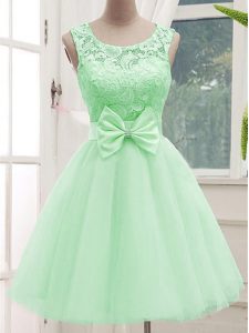 Tulle Sleeveless Knee Length Dama Dress and Lace and Bowknot