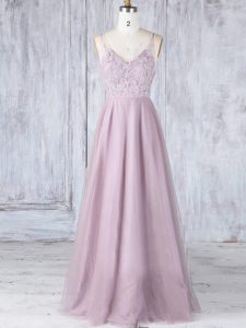 Pink Sleeveless Floor Length Lace Clasp Handle Court Dresses for Sweet 16