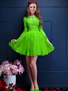 Superior 3 4 Length Sleeve Lace Up Mini Length Beading and Lace and Appliques Quinceanera Court Dresses