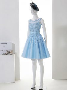 Customized Scoop Sleeveless Vestidos de Damas Mini Length Lace Baby Blue Tulle