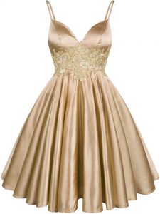 Excellent Champagne Sleeveless Lace Knee Length Dama Dress for Quinceanera