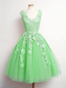 Dazzling Sleeveless Knee Length Lace Lace Up Quinceanera Dama Dress with Green