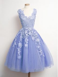 Great V-neck Sleeveless Tulle Damas Dress Appliques Lace Up