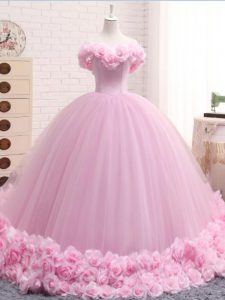 Ball Gowns Sleeveless Baby Pink Sweet 16 Dresses Brush Train Lace Up