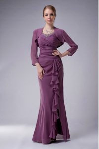 Beading Mother Dresses Purple Zipper Sleeveless Floor Length