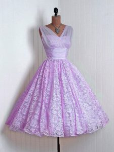 Gorgeous Mini Length Lilac Quinceanera Court of Honor Dress Lace Sleeveless Lace