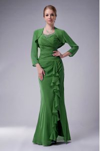 Fashion Mermaid Mother of the Bride Dress Green Straps Chiffon Sleeveless Floor Length Zipper