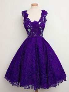 Captivating Straps Sleeveless Lace Up Damas Dress Purple Lace