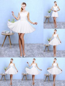 White Scoop Neckline Lace and Appliques Quinceanera Court of Honor Dress Sleeveless Lace Up
