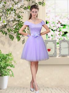 Fantastic V-neck Cap Sleeves Tulle Dama Dress for Quinceanera Lace and Belt Lace Up