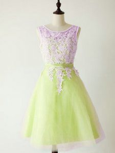 A-line Quinceanera Court Dresses Yellow Green Scoop Tulle Sleeveless Knee Length Lace Up