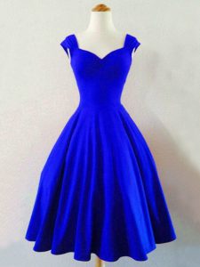 Straps Sleeveless Lace Up Quinceanera Dama Dress Royal Blue Taffeta