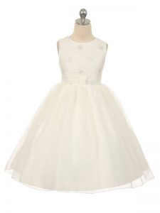 New Style Scoop Sleeveless Tulle Pageant Gowns For Girls Beading Lace Up