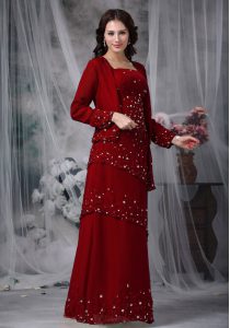 Customized Wine Red Zipper Mother of the Bride Dress Beading Sleeveless Floor Length