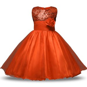 Noble Scoop Sleeveless Organza and Sequined Toddler Flower Girl Dress Bowknot and Belt and Hand Made Flower Zipper