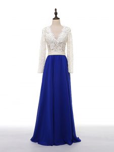 Graceful Long Sleeves Zipper Floor Length Lace and Appliques Mother of Groom Dress