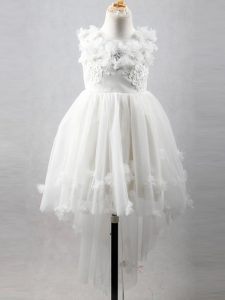 White Lace Up Scoop Appliques Girls Pageant Dresses Tulle Sleeveless