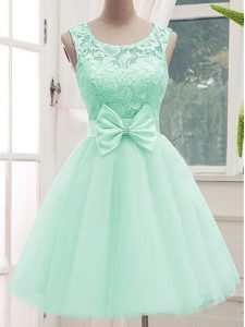 Traditional Knee Length A-line Sleeveless Apple Green Dama Dress for Quinceanera Lace Up