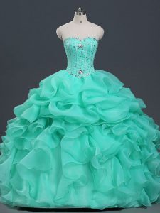 Beading and Ruffles and Pick Ups Sweet 16 Quinceanera Dress Apple Green Lace Up Sleeveless Floor Length