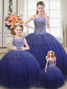 Low Price Royal Blue Sleeveless Beading Floor Length Sweet 16 Dresses