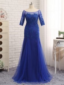 Scoop Half Sleeves Tulle Mother of Groom Dress Lace and Appliques Zipper