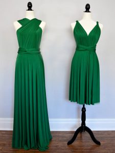 Fine Ruching Quinceanera Dama Dress Dark Green Lace Up Sleeveless Floor Length