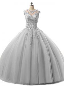 Customized Tulle Sleeveless Floor Length 15 Quinceanera Dress and Beading and Lace