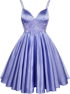 Light Blue Lace Up Quinceanera Dama Dress Lace Sleeveless Knee Length