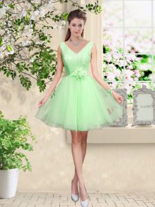 Dynamic V-neck Sleeveless Dama Dress for Quinceanera Knee Length Lace and Belt Tulle