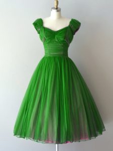 New Style Green Lace Up Quinceanera Court Dresses Ruching Cap Sleeves Knee Length