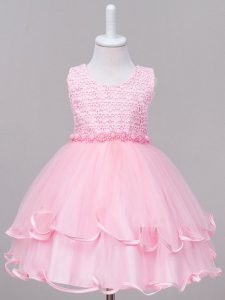 High Class Baby Pink Sleeveless Tulle Zipper Toddler Flower Girl Dress for Wedding Party