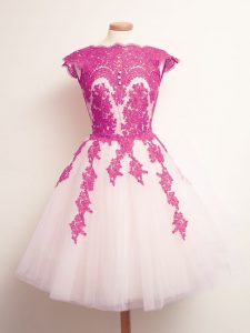 New Arrival Scalloped Sleeveless Tulle Quinceanera Court of Honor Dress Appliques Lace Up