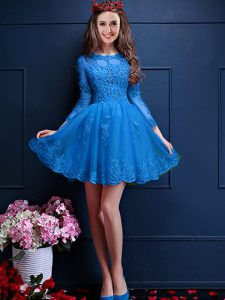 Sumptuous Teal Damas Dress Prom and Party with Beading and Lace and Appliques Scalloped 3 4 Length Sleeve Lace Up