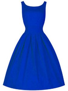 Royal Blue A-line Ruching Dama Dress Lace Up Taffeta Sleeveless Knee Length