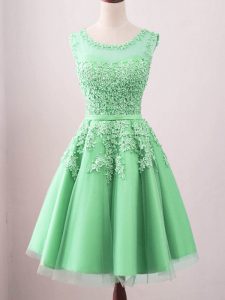 Green Sleeveless Knee Length Lace Lace Up Dama Dress