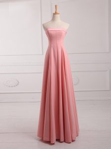 Gorgeous Empire Dama Dress for Quinceanera Watermelon Red Strapless Chiffon Sleeveless Floor Length Lace Up