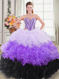 Top Selling Sleeveless Organza Lace Up Quinceanera Gown in Multi-color with Beading and Ruffles
