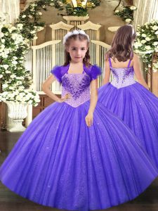 Lavender Sleeveless Floor Length Beading Lace Up Pageant Dress Wholesale
