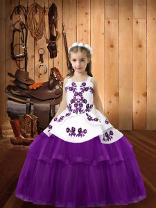 Custom Made Sleeveless Lace Up Floor Length Beading and Embroidery Glitz Pageant Dress