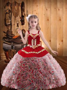Elegant Straps Sleeveless Fabric With Rolling Flowers Little Girls Pageant Dress with Headpieces Embroidery and Ruffles Lace Up