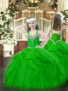 Green Sleeveless Beading and Ruffles Floor Length Pageant Gowns