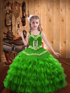 Ball Gowns Embroidery and Ruffled Layers Pageant Dress Womens Lace Up Organza Sleeveless Floor Length